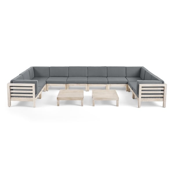 Oana Outdoor 10Seater UShaped Acacia Wood Sectional Sofa Set with Coffee Tables by Christopher Knight Home