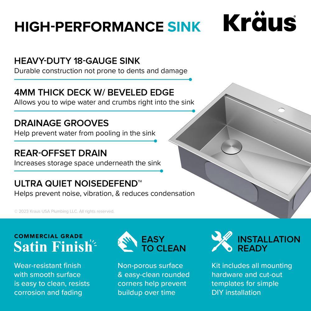 KRAUS Loften 25 in. Drop-inUndermount Single Bowl Stainless Steel Kitchen Workstation Sink with Accessories KWT321-2518