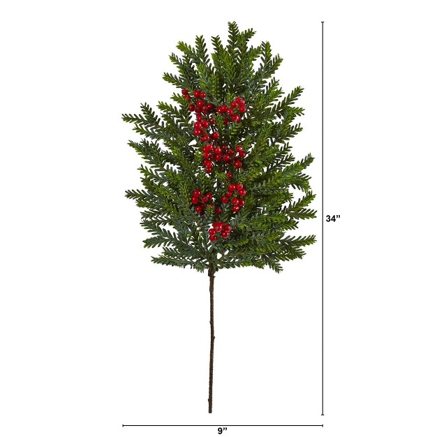 Nearly Natural 34 in Pine And Berries Artificial Plant set Of 3