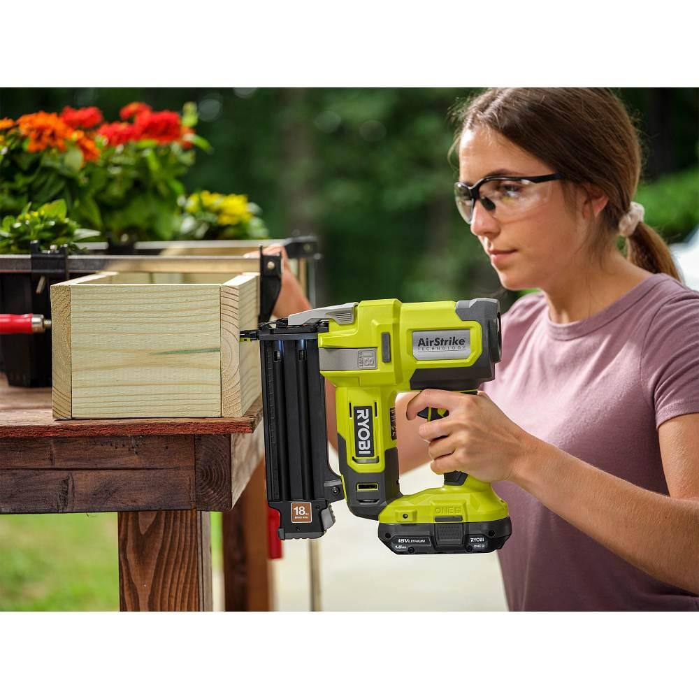 RYOBI ONE+ 18V 18-Gauge Cordless AirStrike Brad Nailer with Cordless 14 Sheet Sander (Tools Only) P321-PCL401B