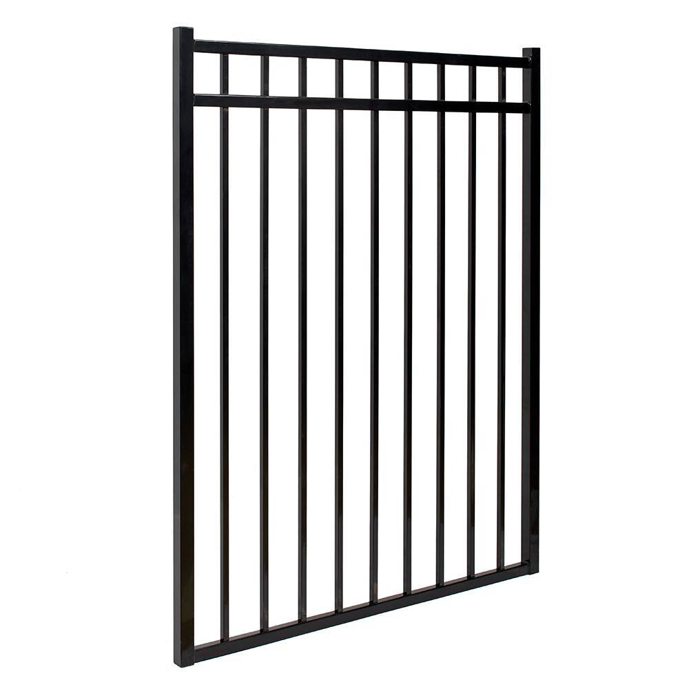 FORTRESS Versai Flat Top Design 5 ft. W x 4.5 ft. H Gloss Black Steel Fence Gate for Pool Application 713540544