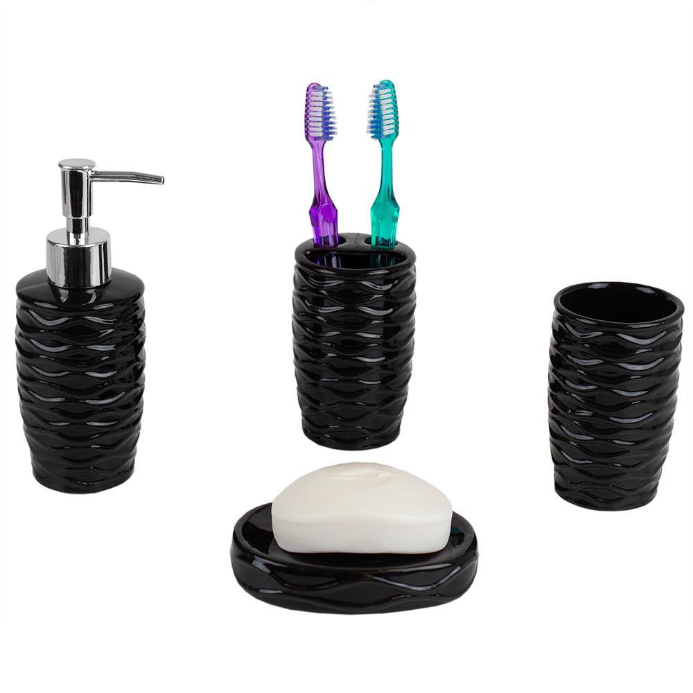 Home Basics Curves 4-Piece Bath Accessory Set in Black BA41927