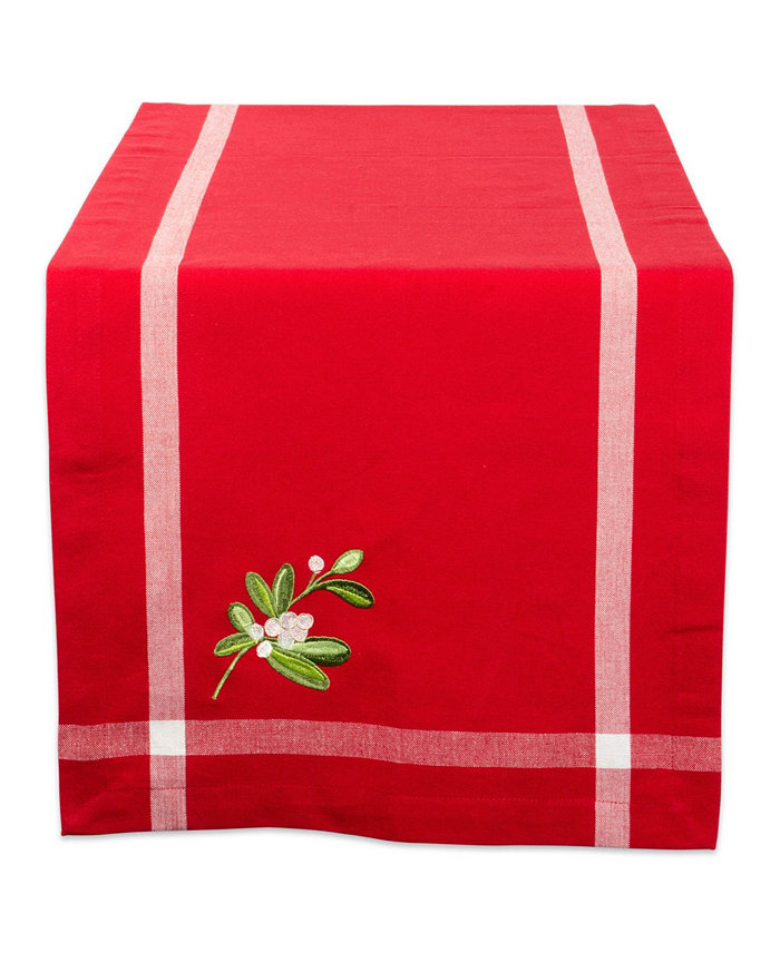 Design Imports Embroidered Mistletoe Corner with Border Table Runner