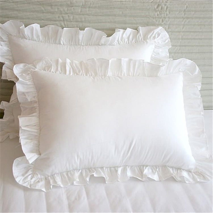 One opening Ruffle Pillow Shams Decorative White Cotton Pillowcases with Invisible Zipper for Bed