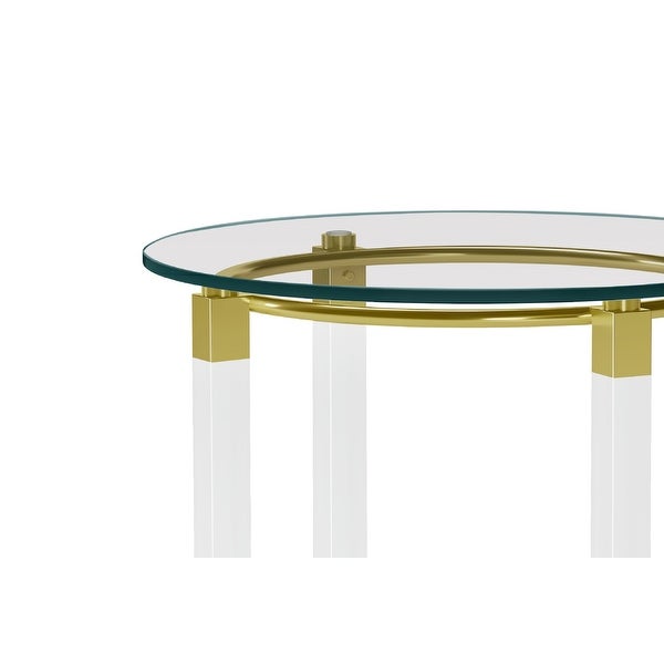 Round Glass Lamp Table with Acrylic Legs and Gold Plated Frame