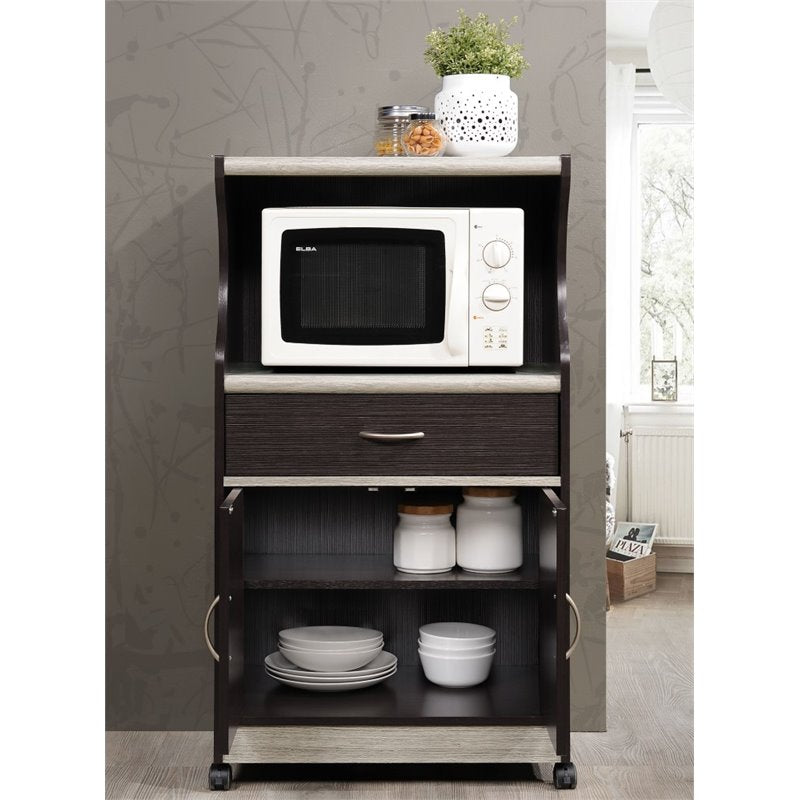 Hodedah Microwave Kitchen Cart in Chocolate Gray