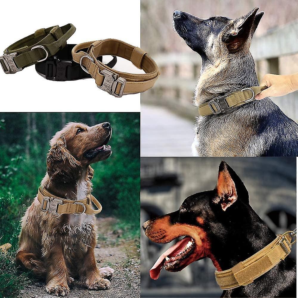 Tactical Dog Collar Military Dog Collar Adjustable Nylon Dog Collar Heavy Duty Metal Buckle With Handle For Dog Trainingbrownm)