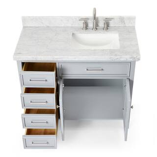 ARIEL Kensington 43 in. Bath Vanity in Grey with Marble Vanity Top in Carrara White with White Basin D043S-R-VO-GRY