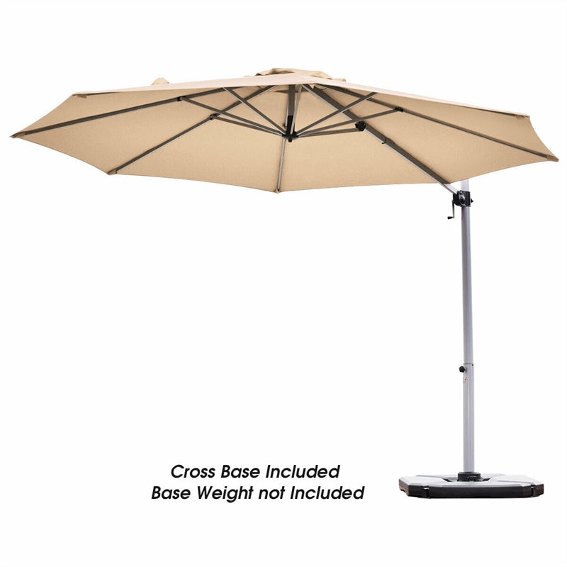 11 FT Patio Offset Cantilever Umbrella 360° Rotation Tilt with Cross Base & Crank Handle