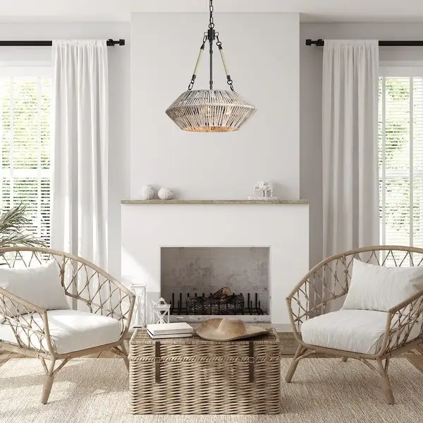 Black Steel and Antique Silver Bamboo 3-Light Drum Chandelier Shopping - The Best Deals on Chandeliers