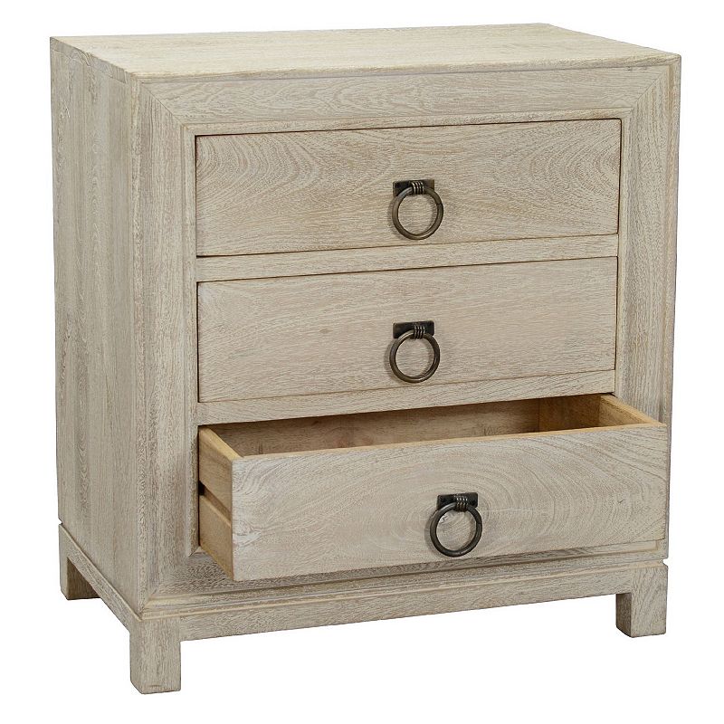 Cal 30 Inch Mango Wood Nightstand， 3 Drawers， Natural Beige