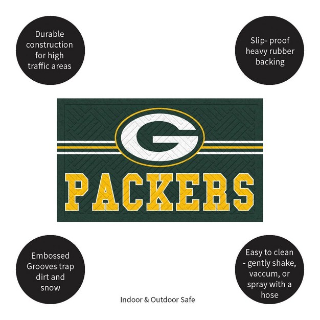 Evergreen Nfl Green Bay Packers Embossed Mat Cross Hatch Indoor And Outdoor Doormat