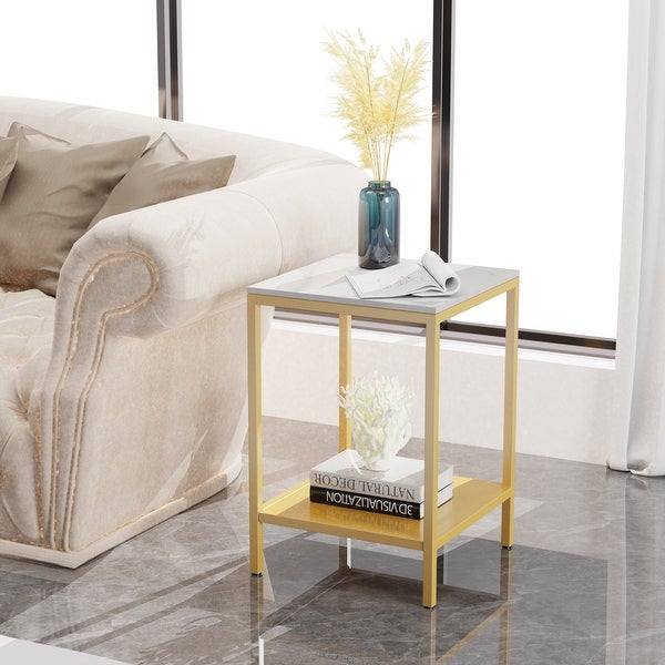 2-Tier Square End Table with Marble Top