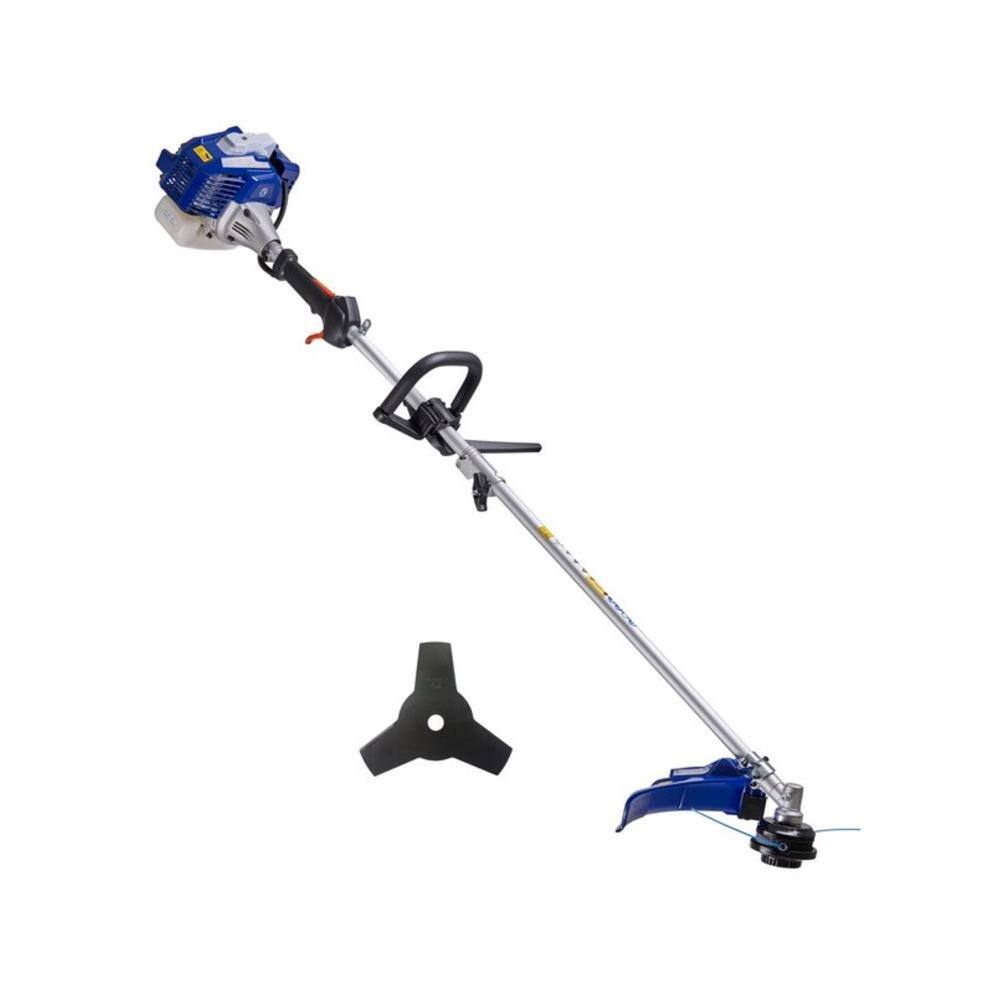 WILD BADGER POWER 26 cc 2-Stroke 2-in-1 Gas Full Crank Straight Shaft Grass Trimmer with Brush Cutter Blade and Bonus Harness WB26BCI