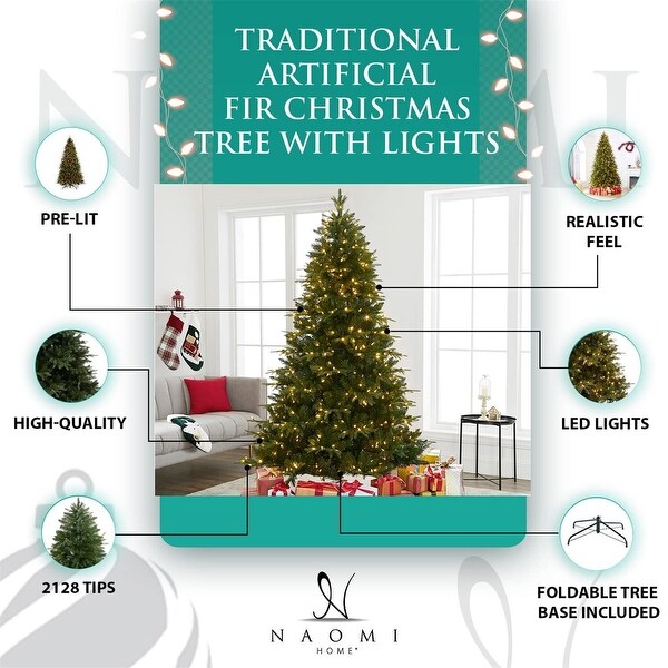 Traditional Artificial Christmas Tree with Lights，Prelit Christmas Tree，Pine Fir Christmas Tree with LED Lights