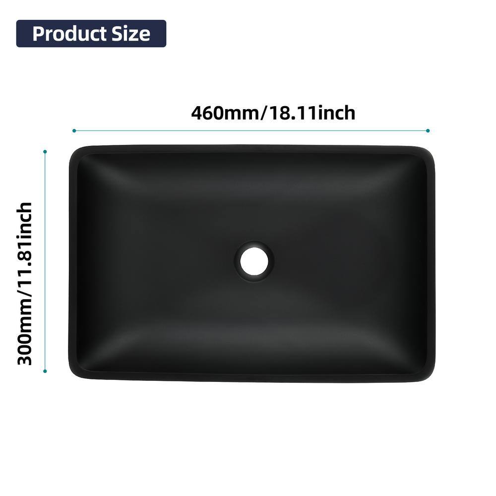 HBEZON Terpsichore Matte Black Tempered Glass Rectangular Vessel Sink with Faucet and Pop Up Drain RS-THSINK-BK