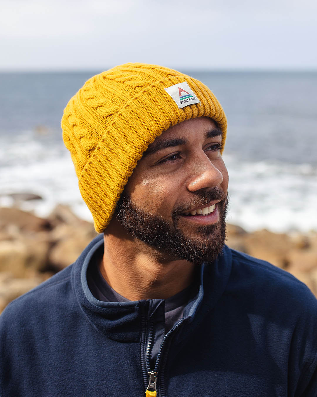 Fireside Cable Knit Beanie - Mustard Yellow