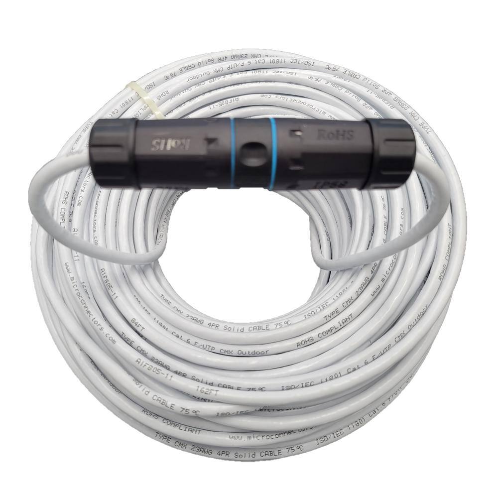 Micro Connectors Inc 200 ft. CAT6 Outdoor-Rated Shielded Ethernet Cable Kit with Waterproof Coupler in White E08-200WOU-KT