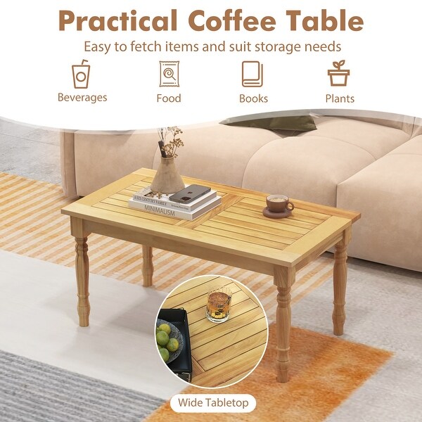 Gymax Patio Coffee Table w/ Solid Teak Wood Structure Slatted Tabletop