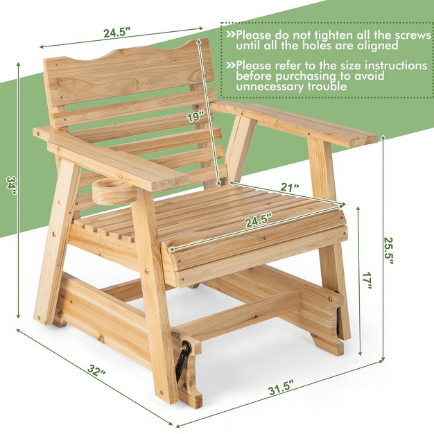 Tangkula 1pc 2pcs Outdoor Fir Wood Rocking Chair Outdoor Glider Chair With Rotatable Hidden Cup Holder And Curved Seat