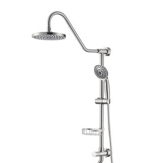 Flynama 5 -Spray Patterns 8 in. Rain Wall Mount Dual Shower Heads with Handheld Shower System in Brushed Nickel W121961282-E