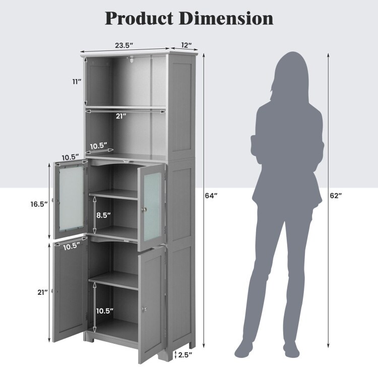 6 Tier Freestanding Bathroom Cabinet with 2 Open Compartments and Adjustable Shelves   23.5\