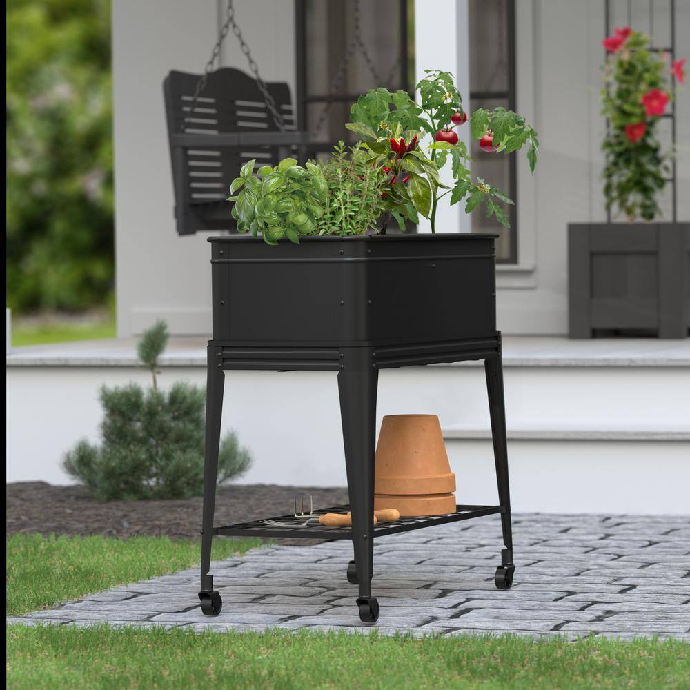 Modern Farmhouse 30 in. x 16 in. x 36 in. Metal Elevated Garden PlanterBeverage Tub 81439