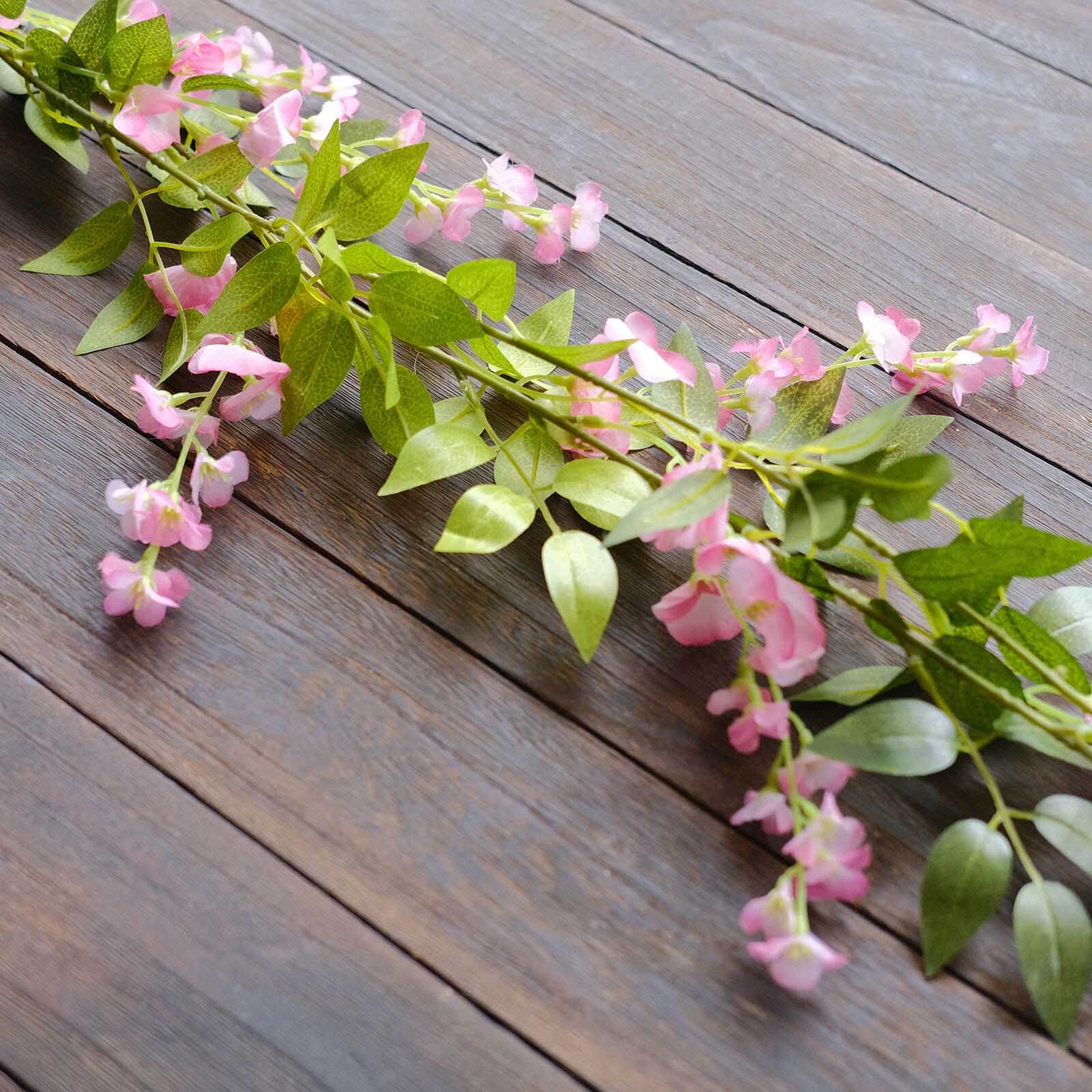 2 Pack Pink Silk Wisteria Flower Garland Hanging Vines, Artificial Floral Garland Wedding Arch Decor - 6ft