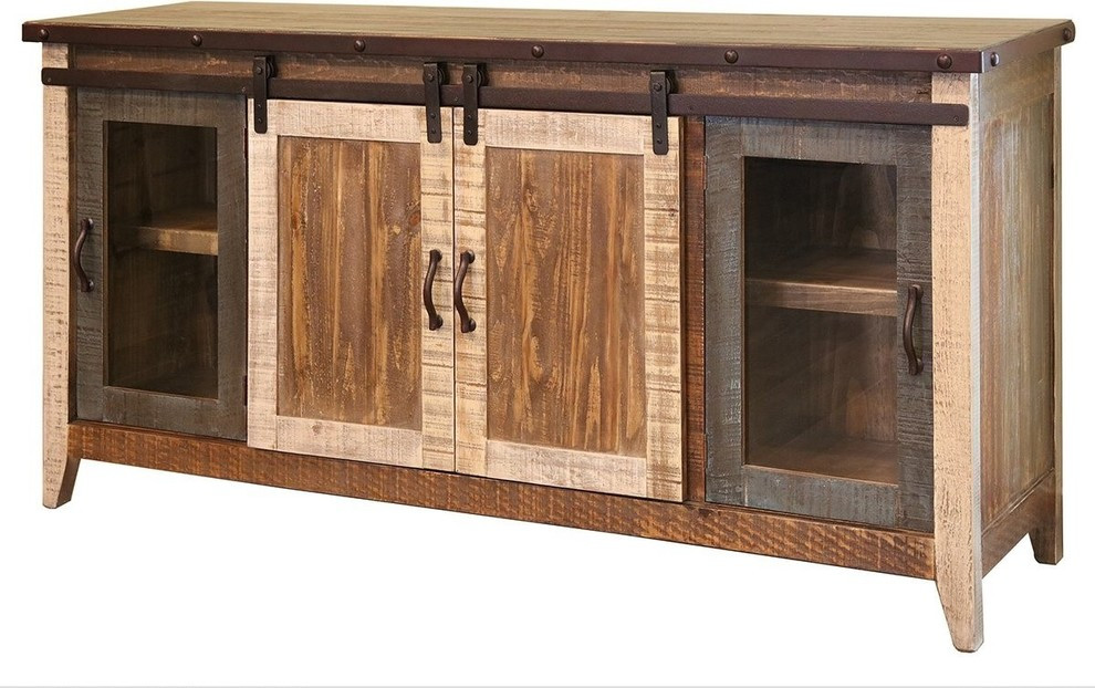 Bayshore Multicolored Sliding Barn Door TV Stand/Sideboard Console   Rustic   Entertainment Centers And Tv Stands   by Crafters and Weavers  Houzz