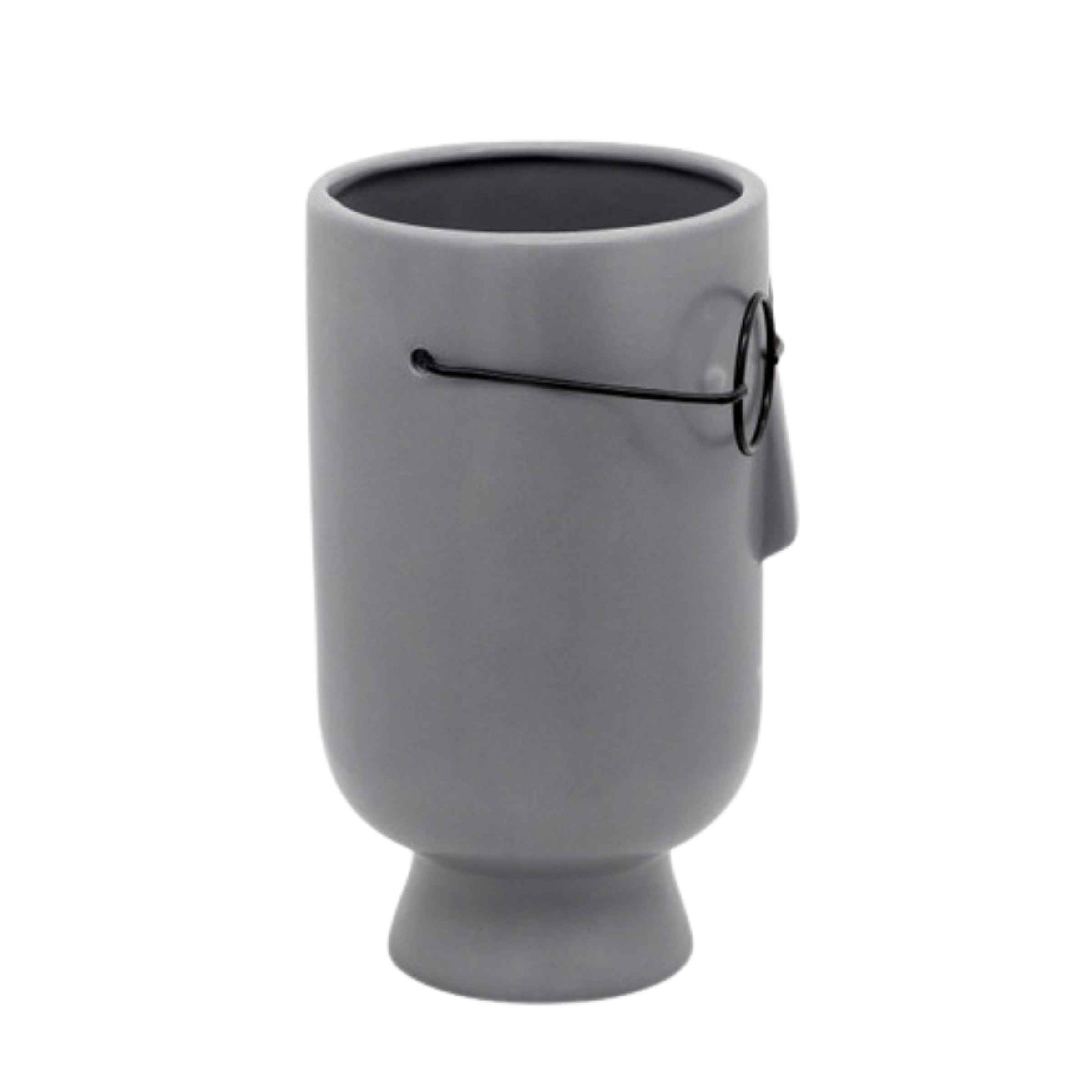 Face With Glasses Vase 22 Cm - Gray 15825-01