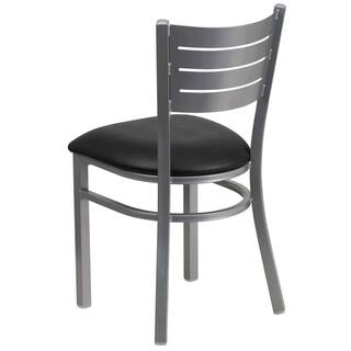 Flash Furniture Hercules Series Silver Slat Back Metal Restaurant Chair with Black Vinyl Seat XUDG60401BKV