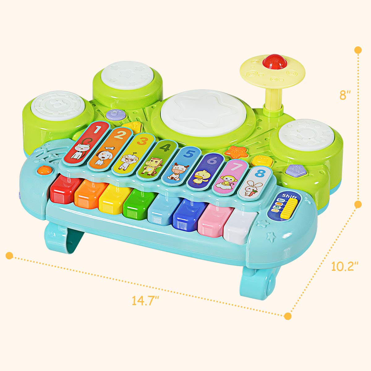 Costzon 3 in 1 Musical Toy, Electronic Xylophone with Game Drum, Kids' Drum & Percussion Instruments