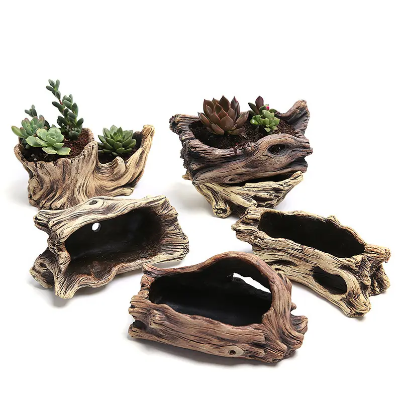 Creative Flowerpot Cement Tree Root Carving Mini Pastoral Flowerpot Succulents Basin Reusable Flower Planter Stump Flower Pot