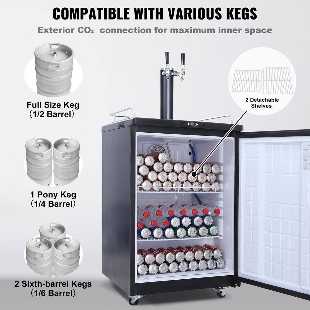 VEVOR Beer Kegerator Dual Tap Draft Beer Dispenser Full Size Keg Refrigerator With Shelves CO2 Cylinder Drip Tray  Rail DZSZPJGY2163LD8WUV1