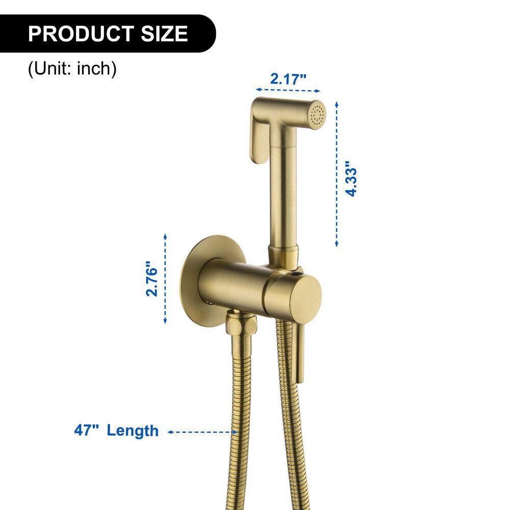 UKISHIRO Viki Single-Handle Bidet Faucet with Sprayer Holder Solid Brass Rough-in Valve and SUS304 Bidet Hose in Brushed Gold SMDJEN627016