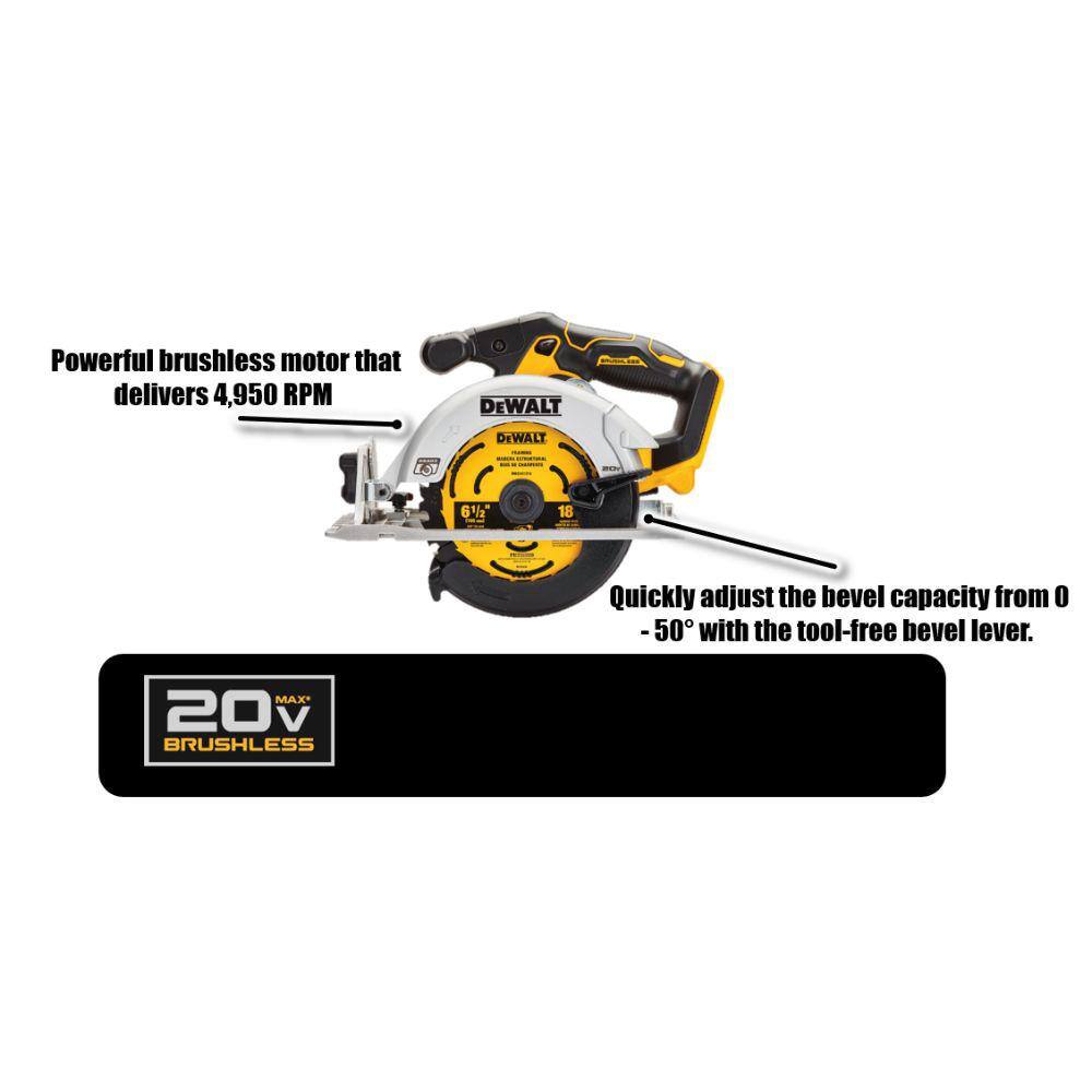 DW 20V MAX Cordless Brushless 6-12 in. Circular Saw and (1) 20V MAX Premium Lithium-Ion 5.0Ah Battery DCS565BW205