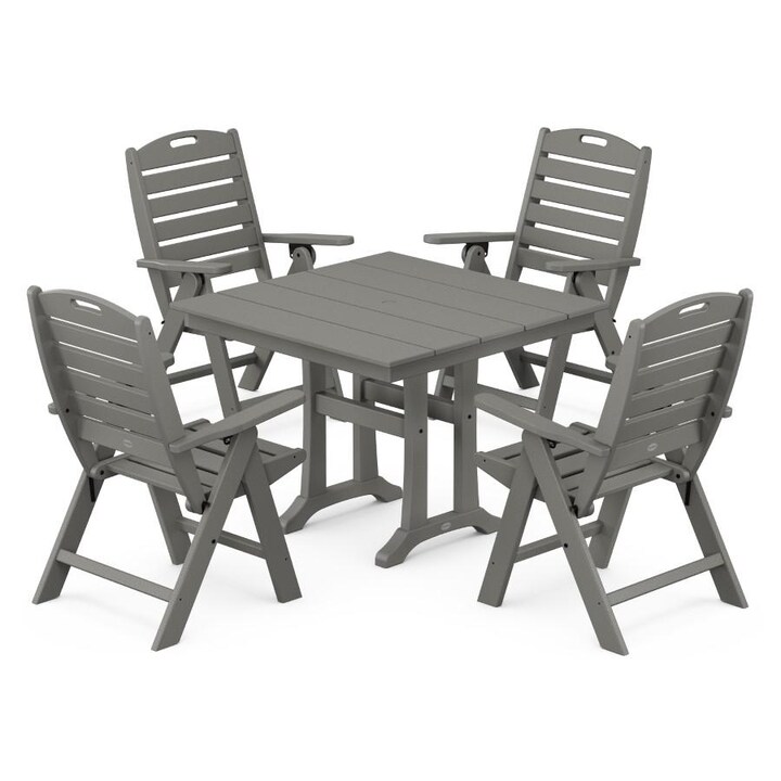 POLYWOOD Nautical Highback 5-Piece Farmhouse Trestle Dining Set in Slate Grey