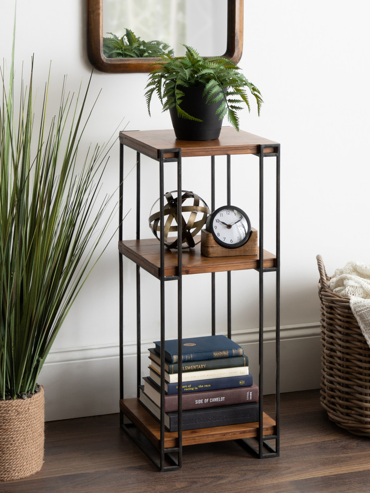 Lintz Wood and Metal Tea Table  Brown 12x12x30   Industrial   Side Tables And End Tables   by Uniek Inc.  Houzz