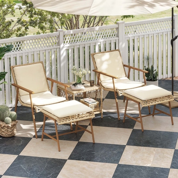 Moasis 3Pieces Wicker Bistro Set Outdoor Rattan Furniture with Beige Cushion and Coffee Table