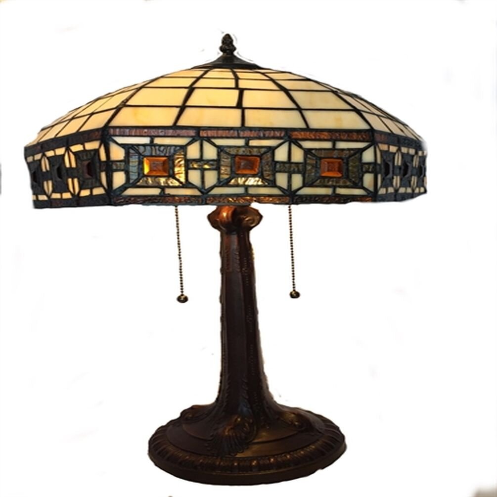 Stained Glass With Square Pattern  Style Table Lamp