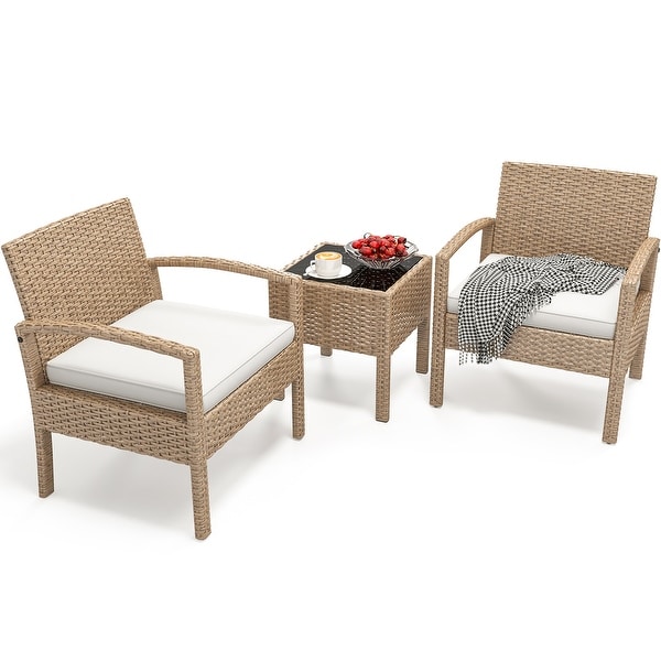 Moasis 3Piece Outdoor Bistro Set PE Rattan Chairs with Cushions