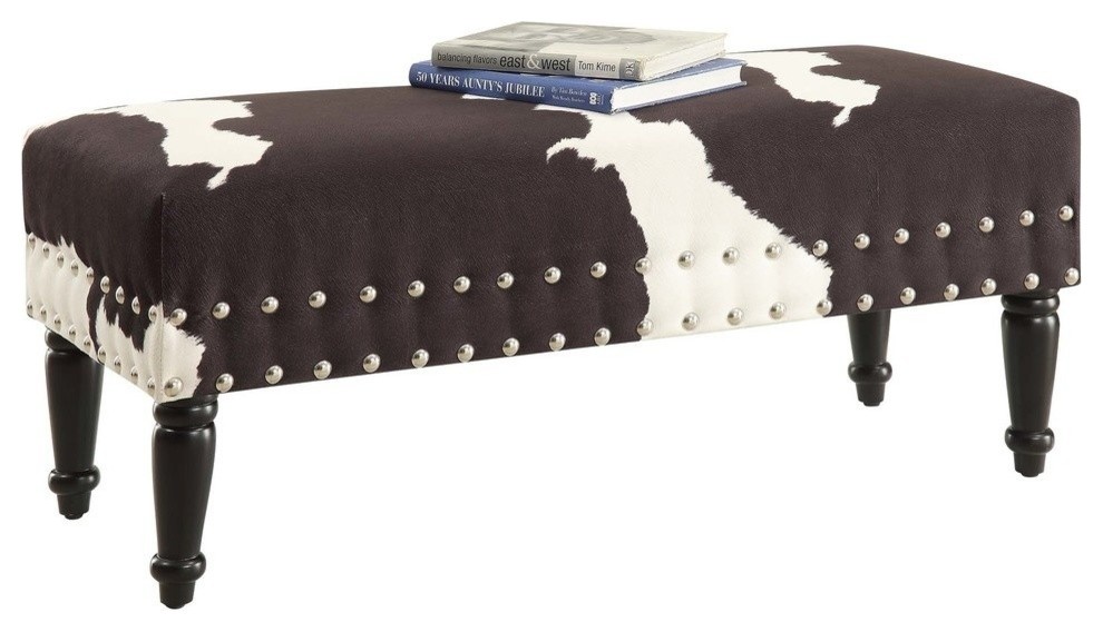 Designs4Comfort Faux Leather Multi Color Cowhide Bench with Nailheads   Traditional   Upholstered Benches   by Convenience Concepts  Houzz