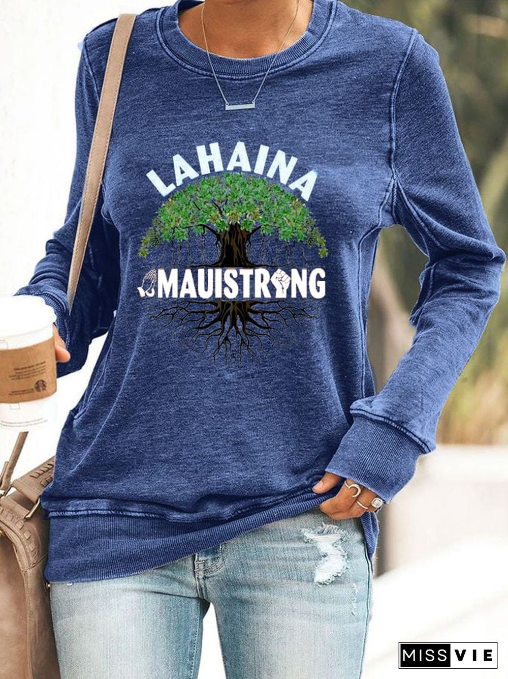 Women's Stay Strong Lahaina Banyan Tree In Maui Hawaii Maui Strong Printed Sweatshirt