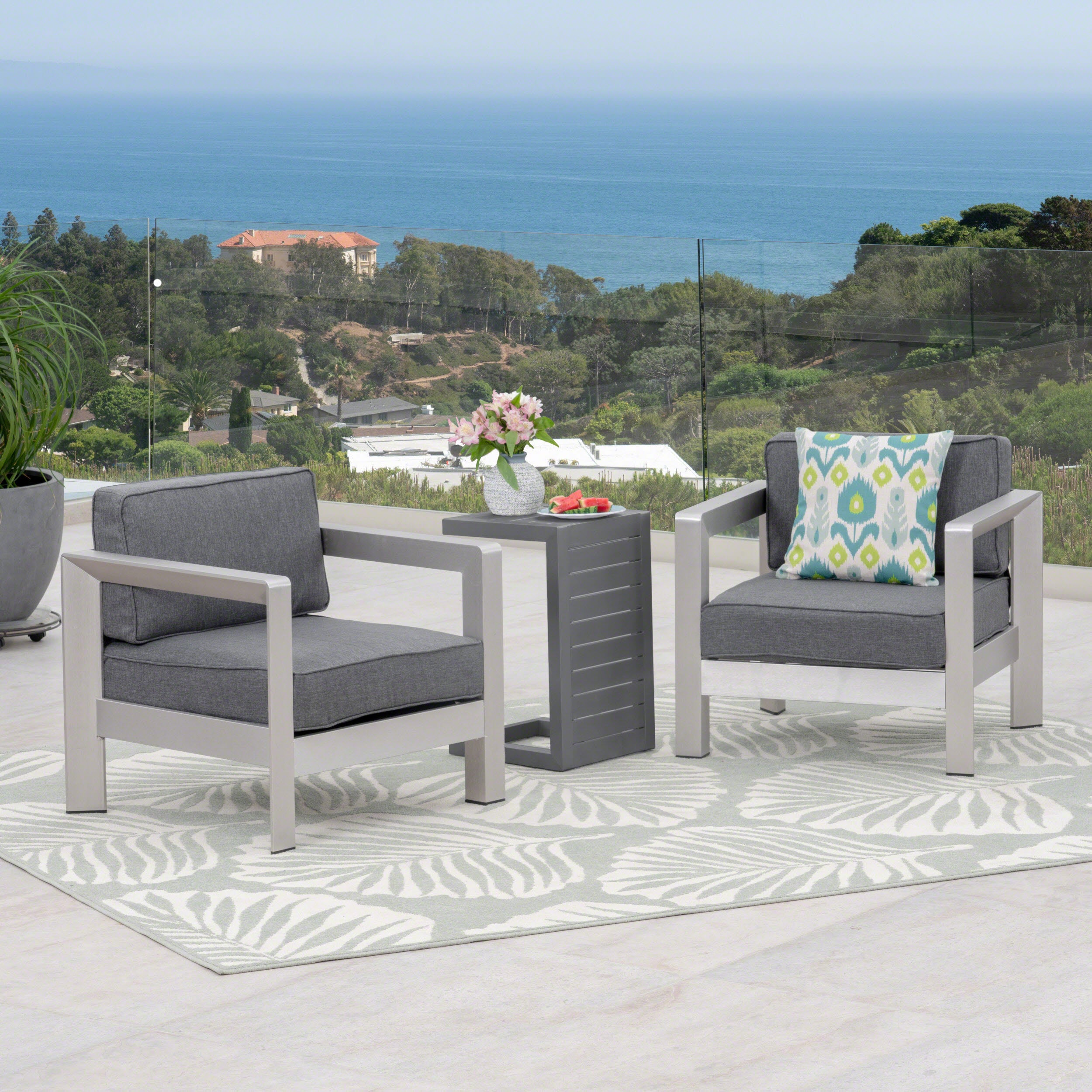 Emily 3-piece Outdoor Aluminum Club Chairs with Side Table