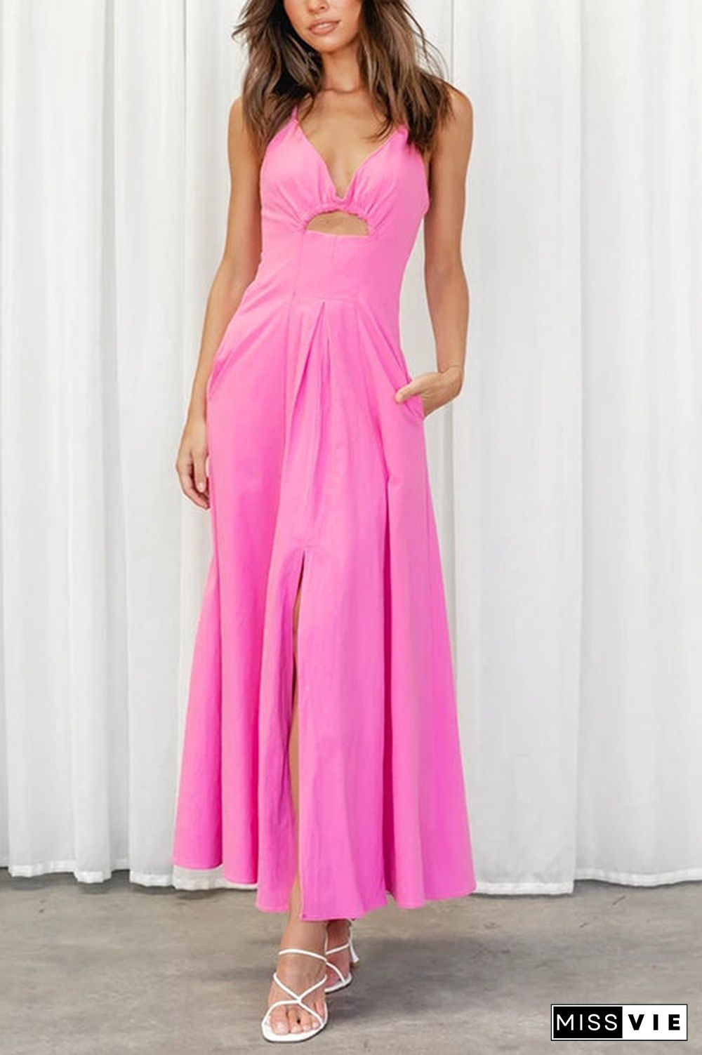 Cut Out Backless V Neck Maxi Dress