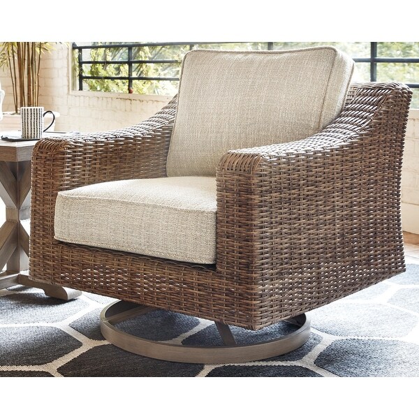 Signature Design by Ashley Beachcroft Handwoven Wickerlook Swivel Chair