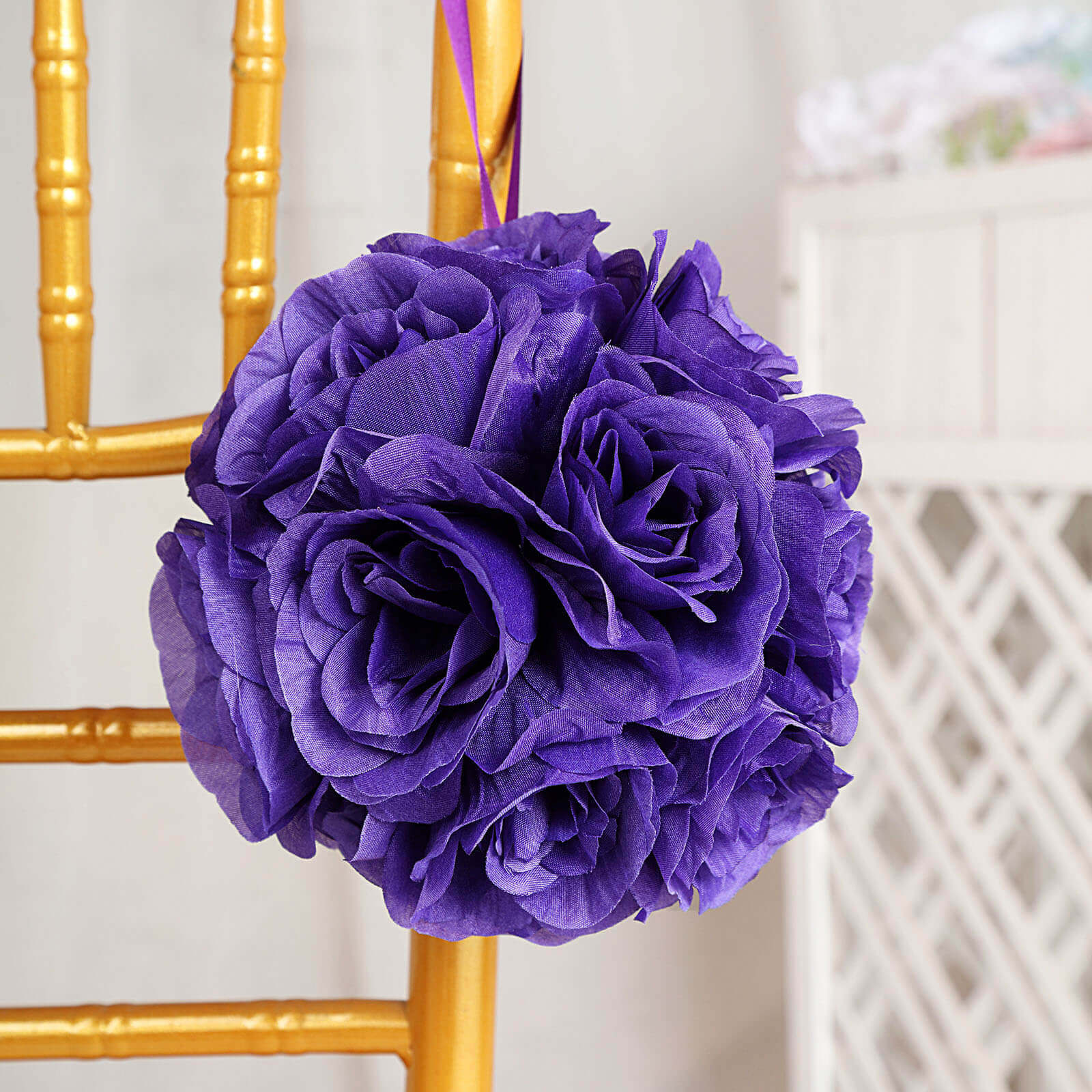 2 Pack Purple Artificial Silk Rose Kissing Ball, Faux Flower Ball 7