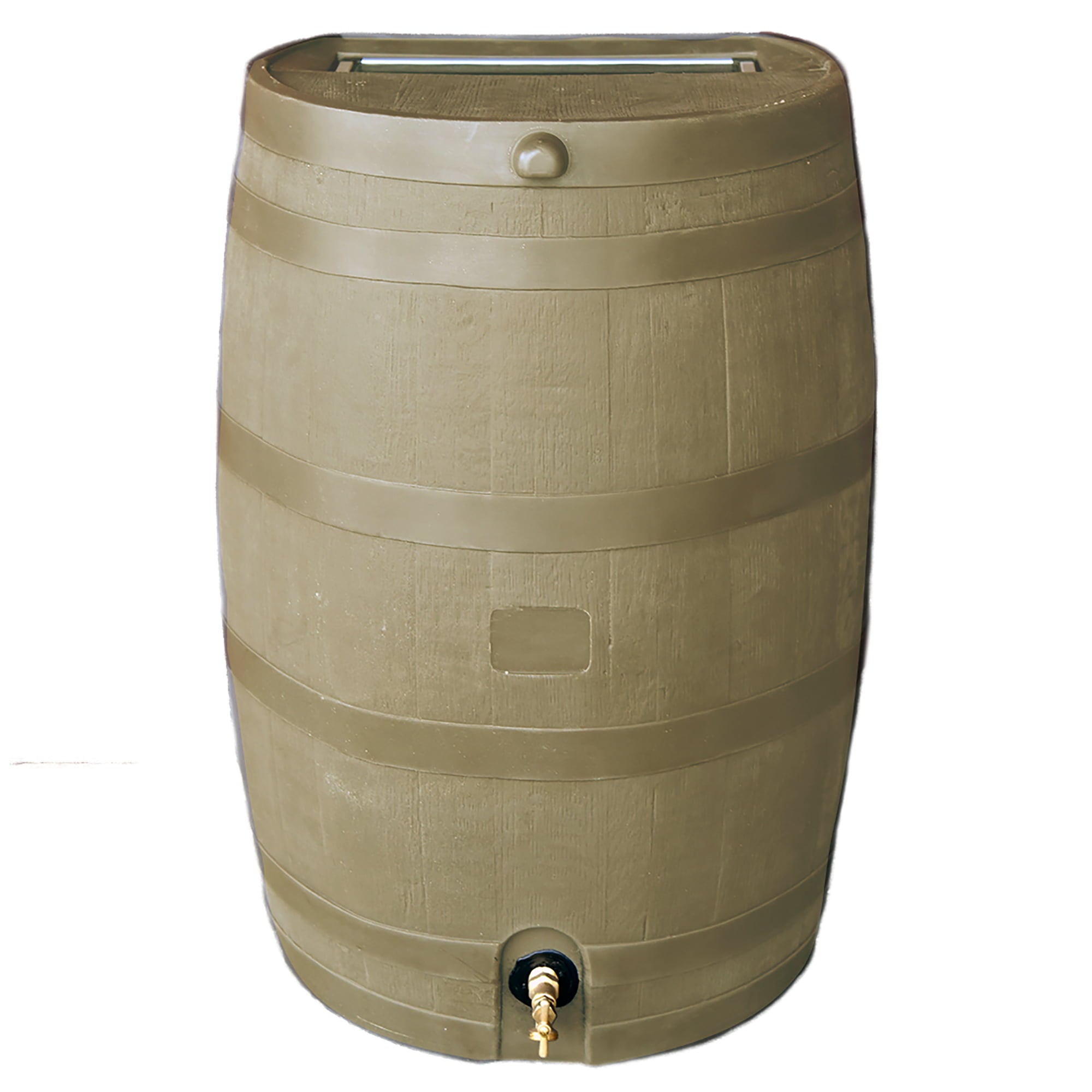 RTS Home Accents Polyethylene 50 Gallon Flat Back Brass Spigot Rain Barrel， Oak Color