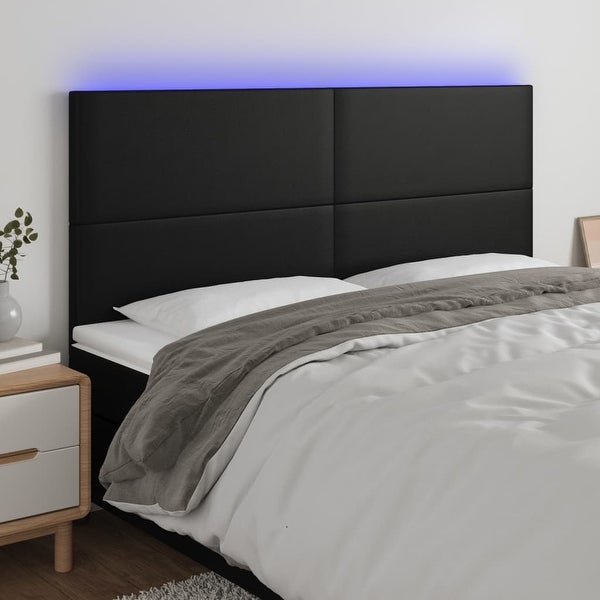 vidaXL LED Headboard Faux Leather Bedroom Furniture Black/White Multi Sizes - - 37421096