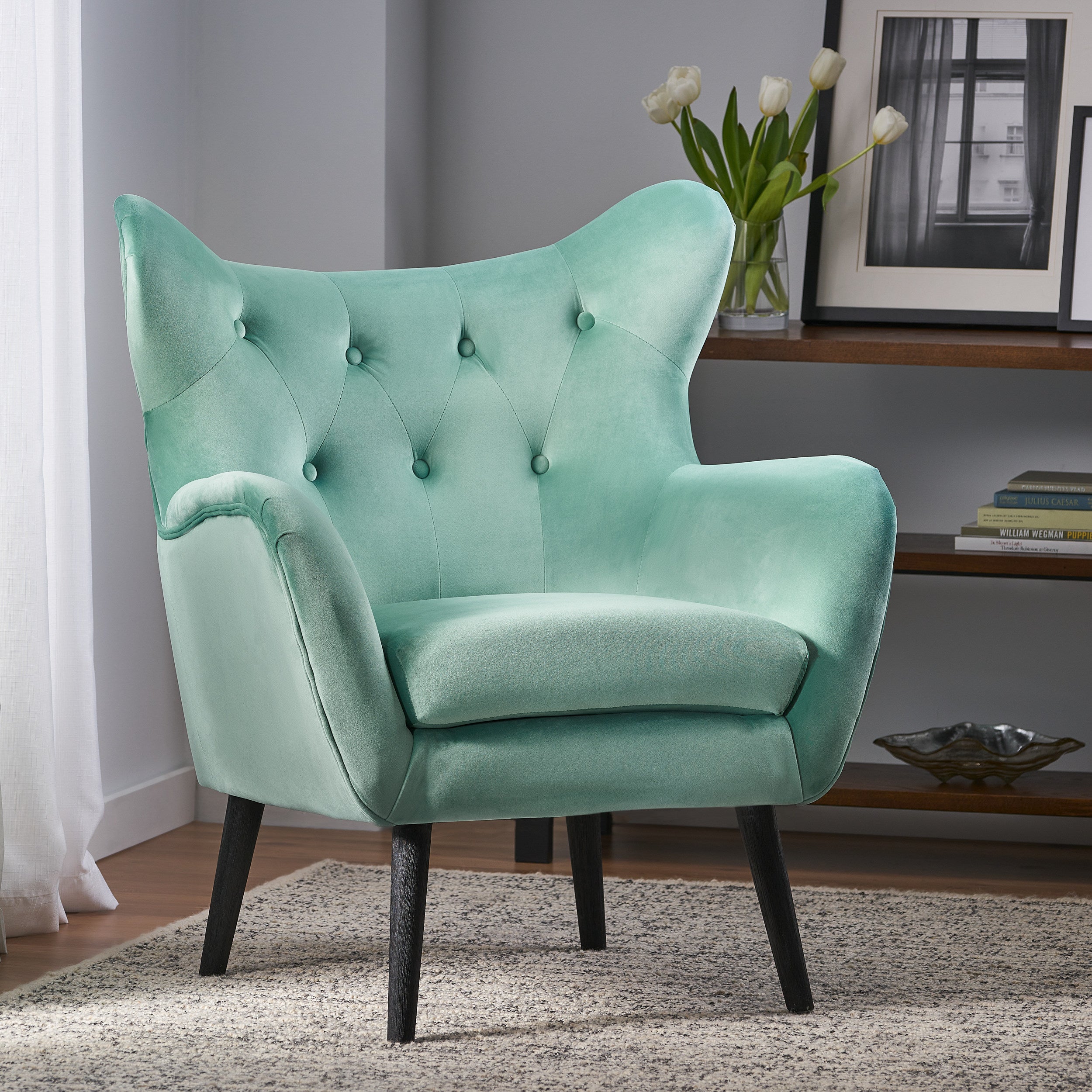 Mae Velvet Tufted Wingback Armchair